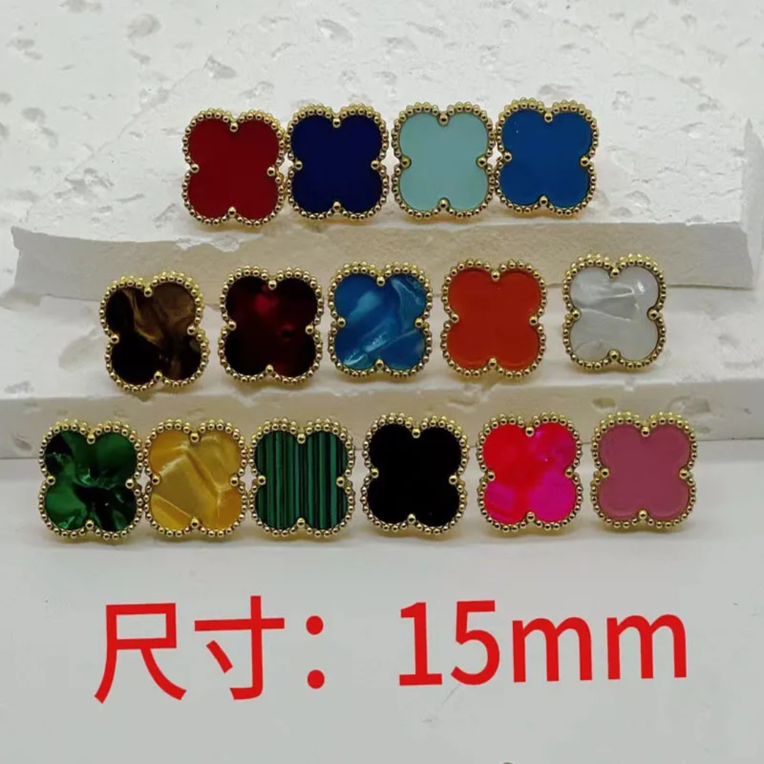 Van Cleef inspired 15mm Gold Trim Clover Stud
