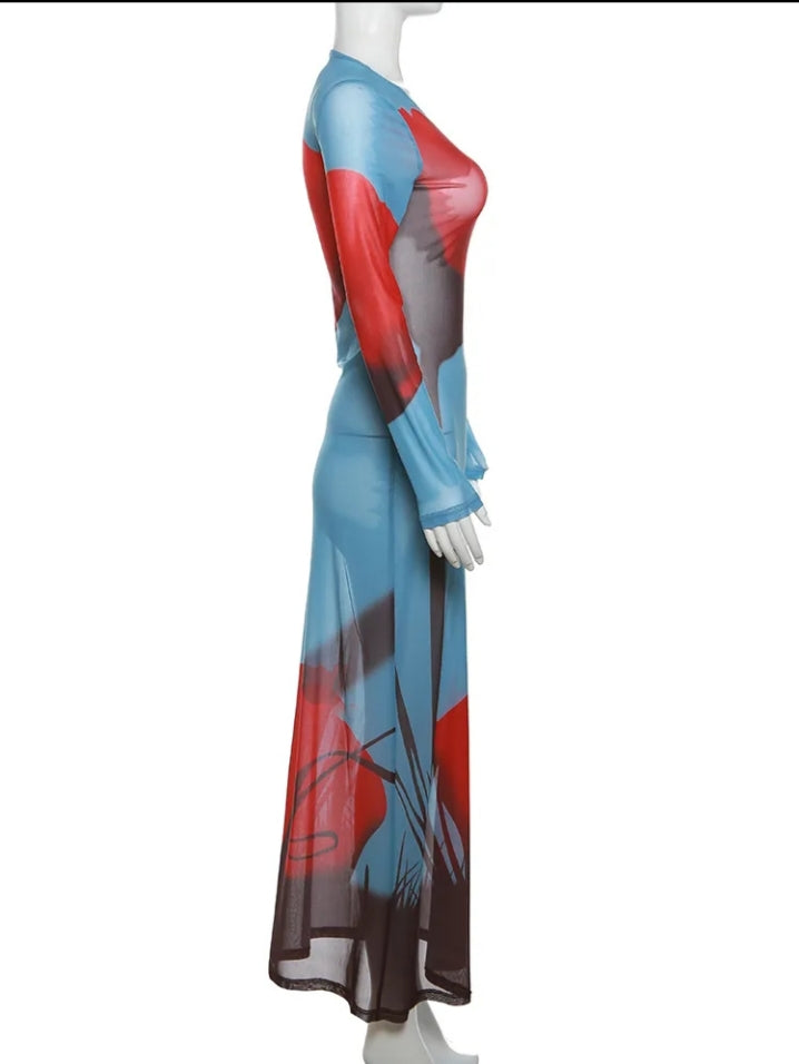 3D Print Meshed Maxi Dress