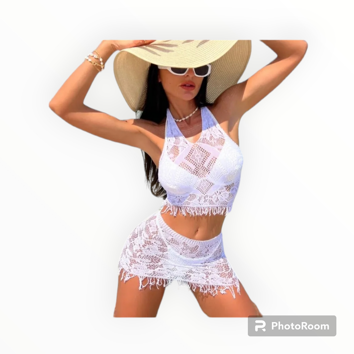 2pc floral tassel swimwear cover up