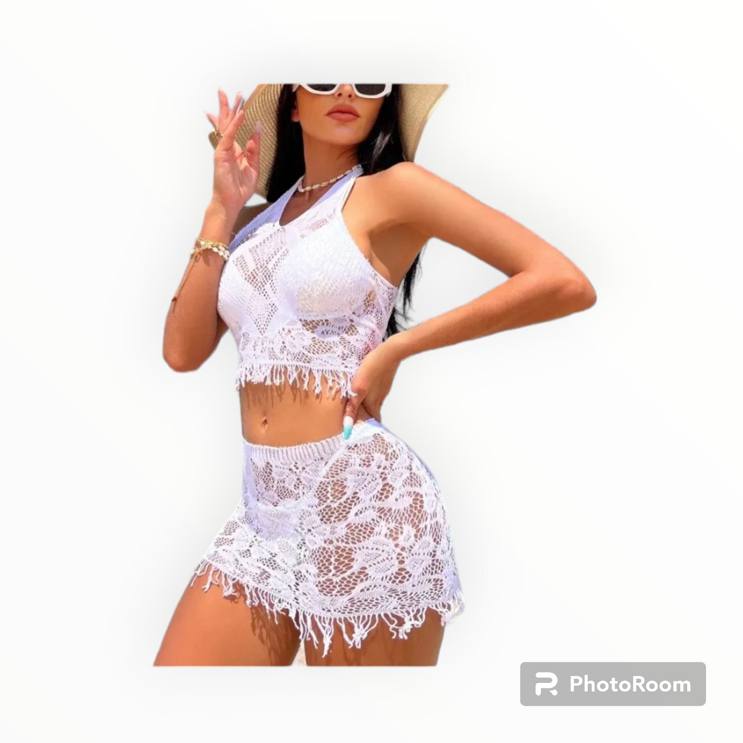 2pc floral tassel swimwear cover up
