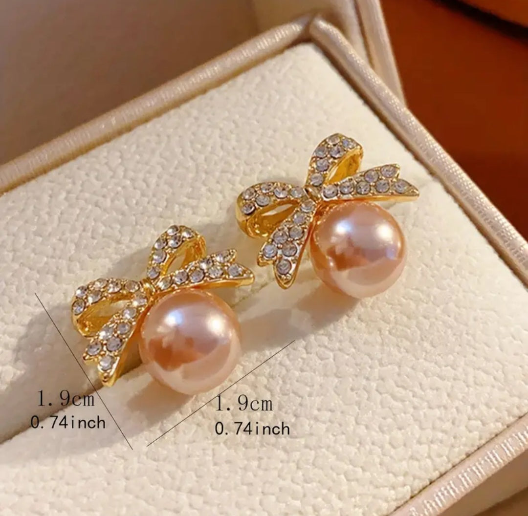 Eleqant Copper Bowknot Faux Pearl Earrings