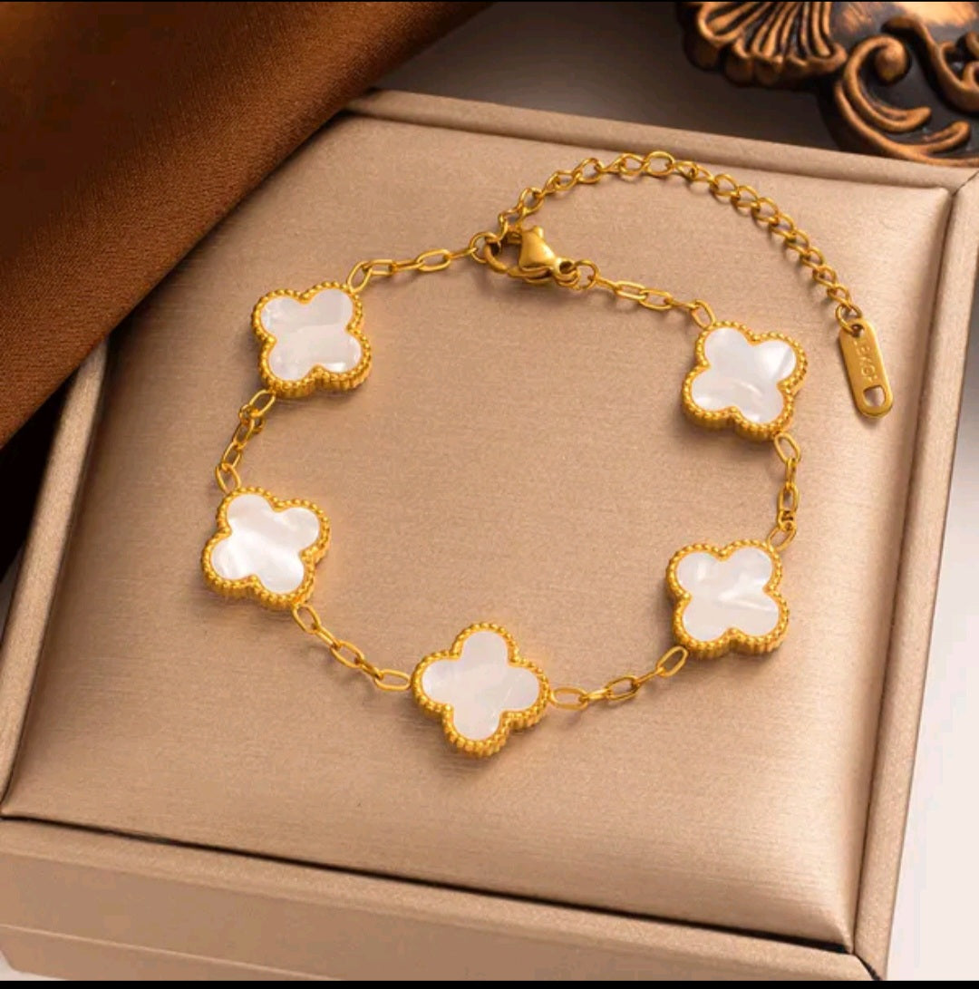 Van Cleef inspired Gold Clover Bracelet 15mm Collection