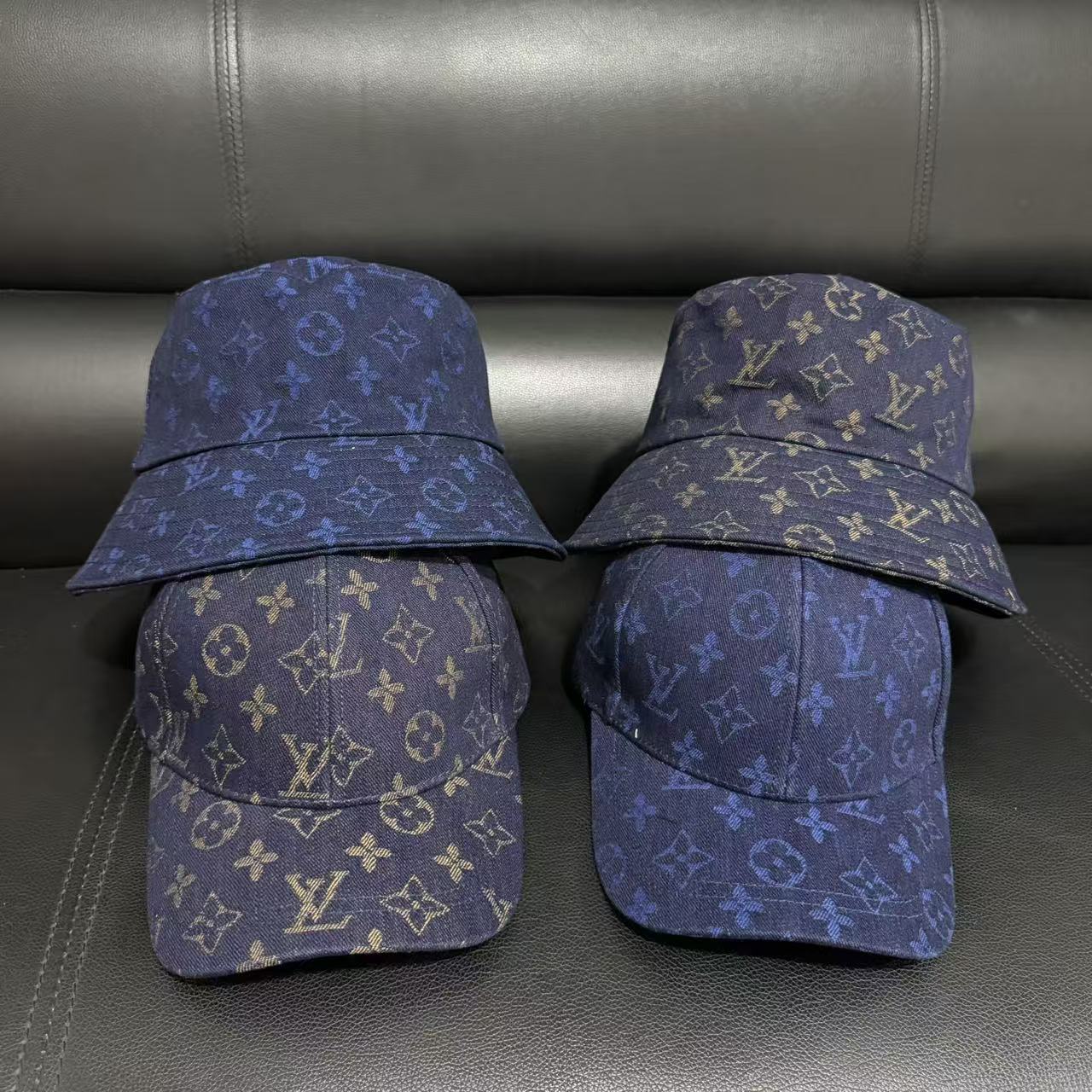 LV inspired indigo Blue Denim Bucket hat