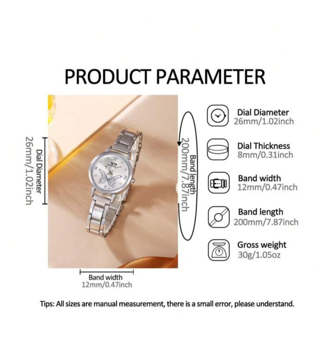Women Silver Butterfly Quartz Watch