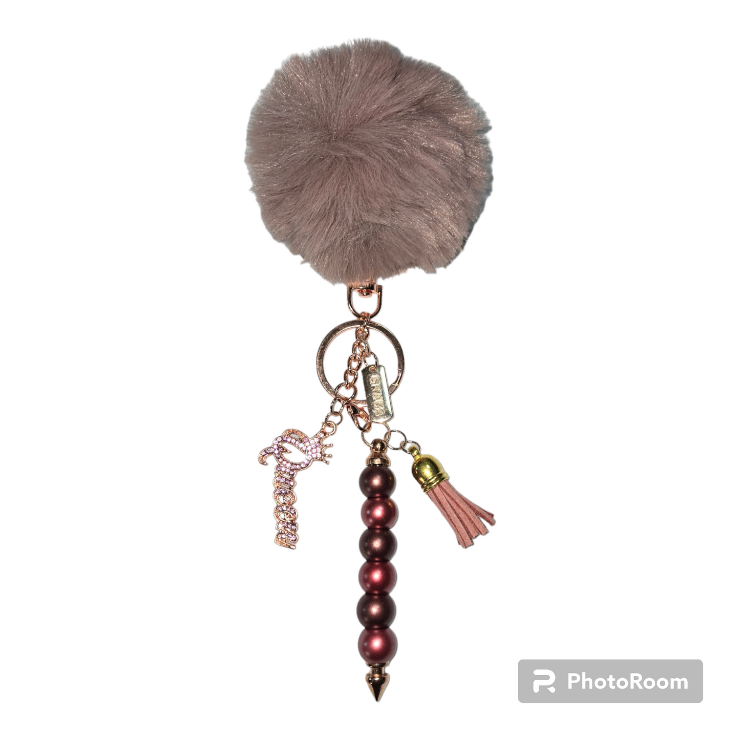 Pom pom beaded bar keychain