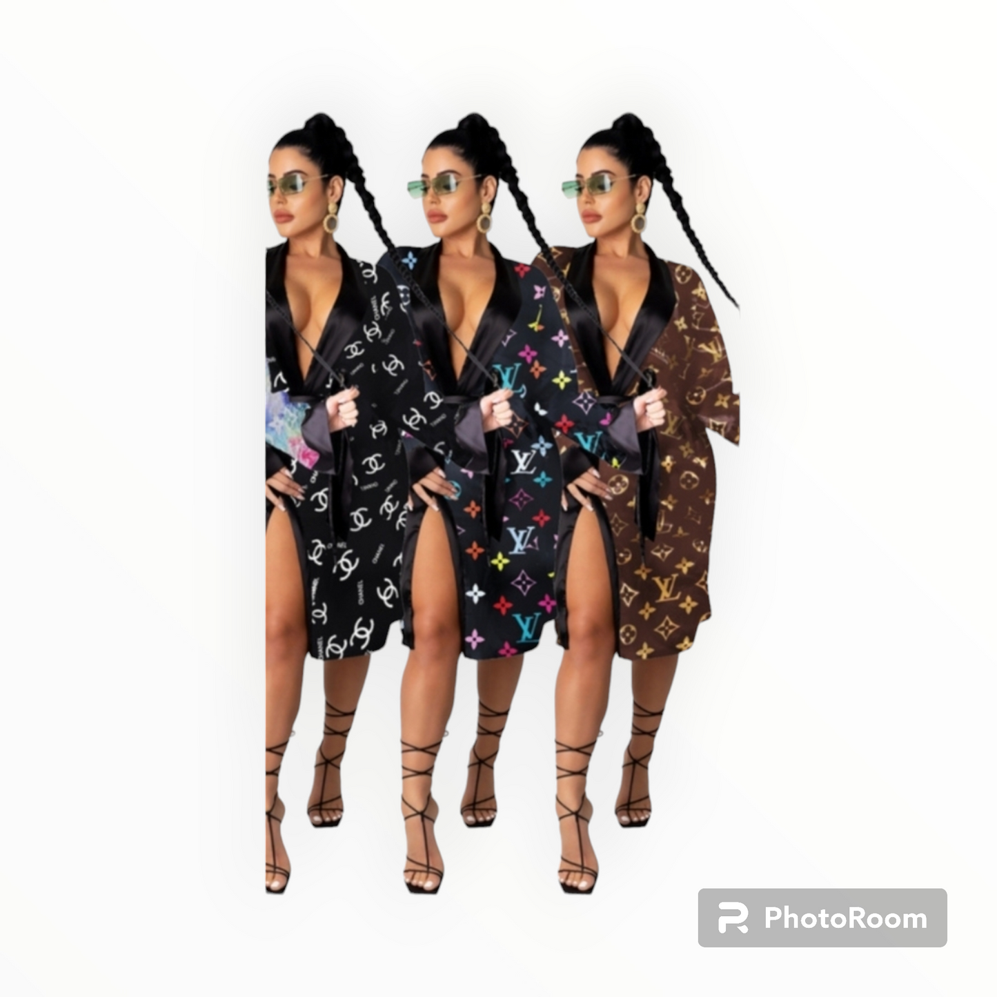 LV inspired Robe and Bonnet set