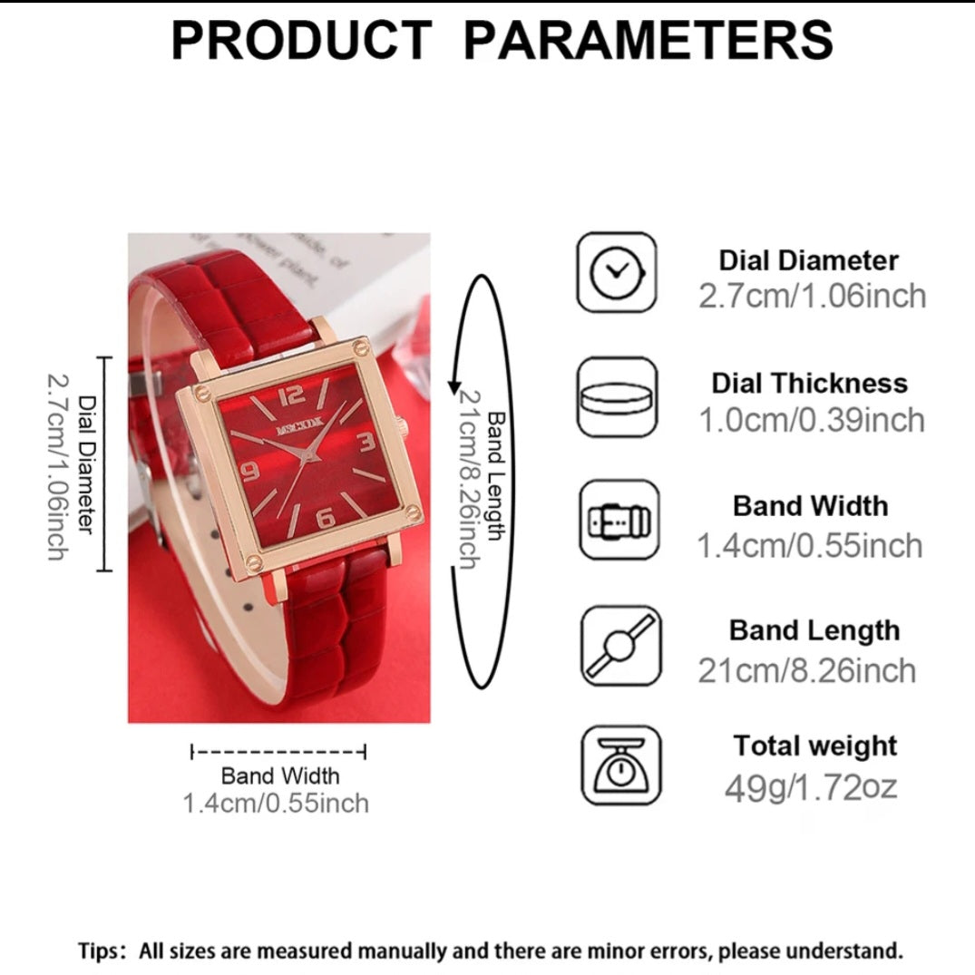 Women Red Quartz Watch