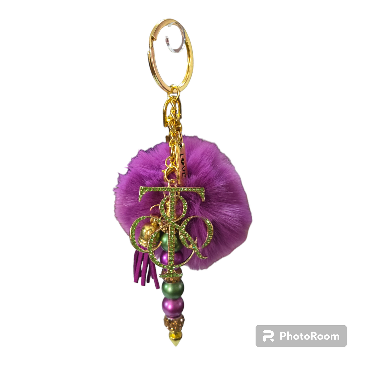 Pom pom beaded bar key chain