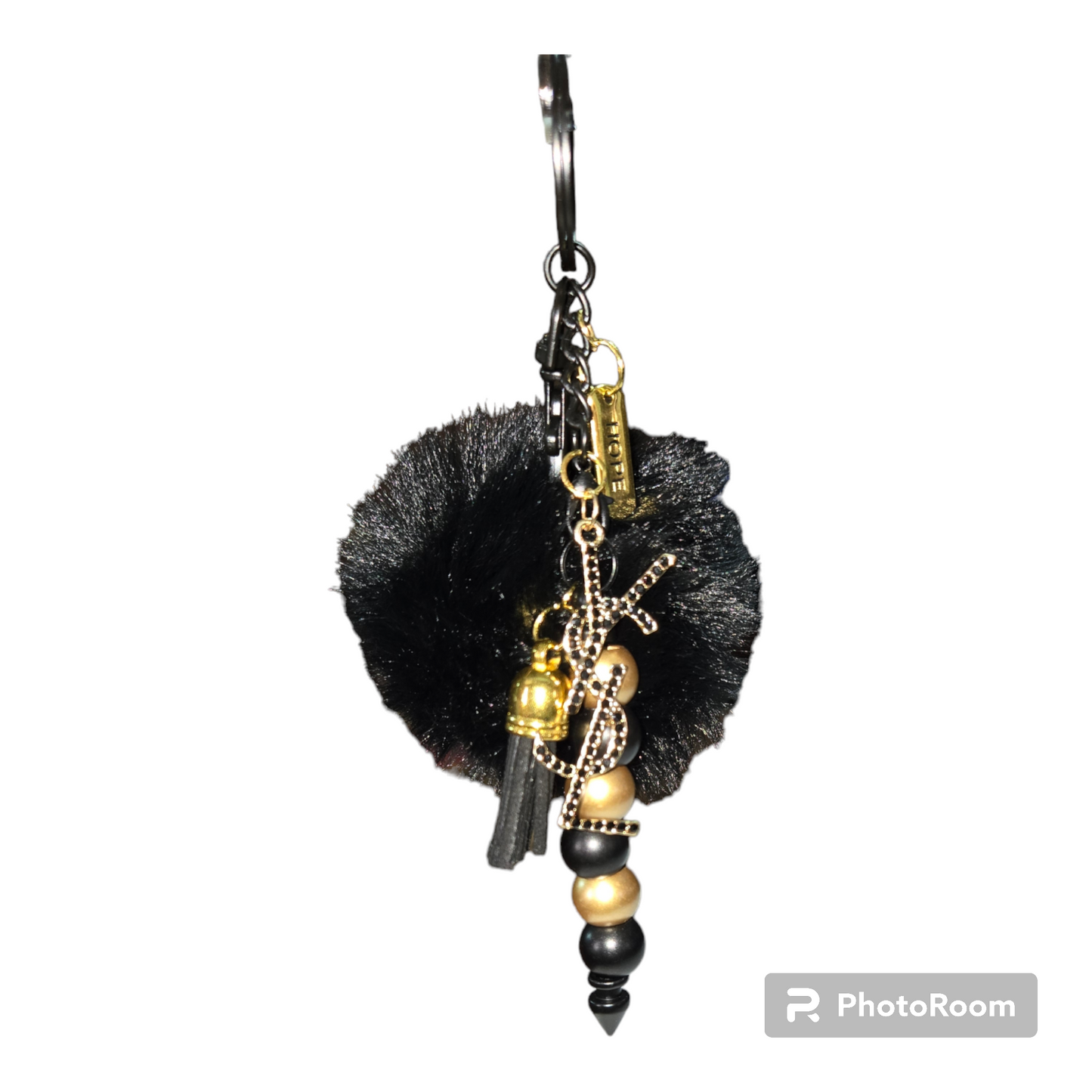 Pom pom beaded bar key chain