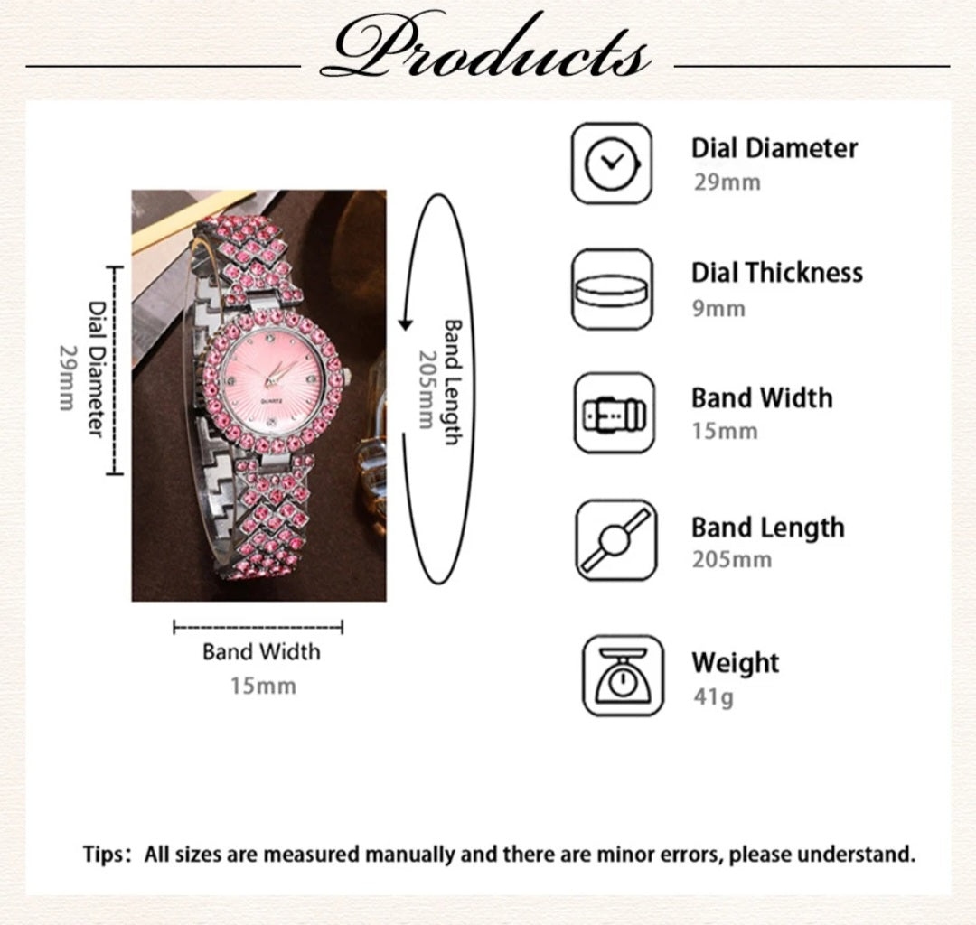 Women Pink Rhinestone Quartz Watch