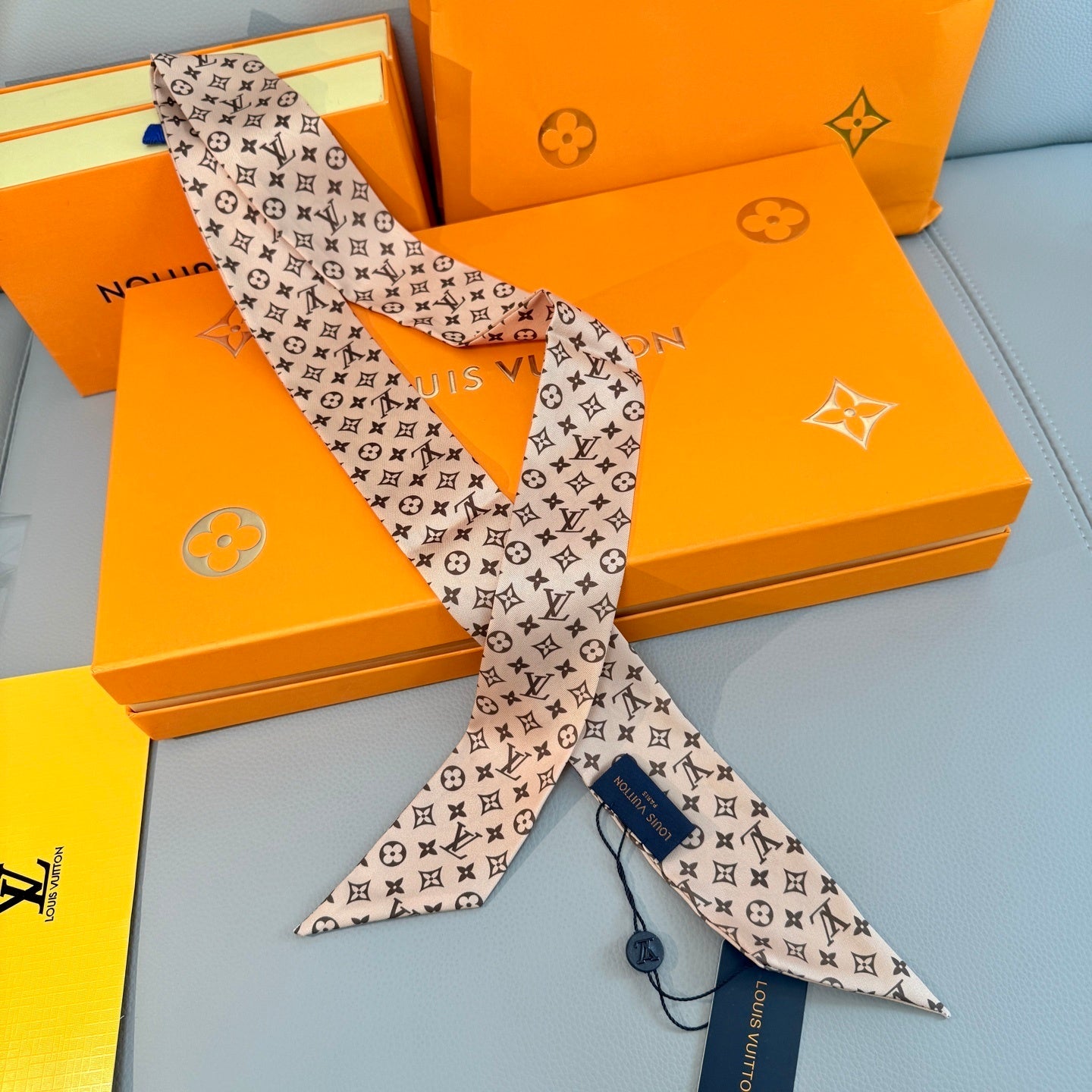 LV Designer Inspired Twill Ribbon Scarves