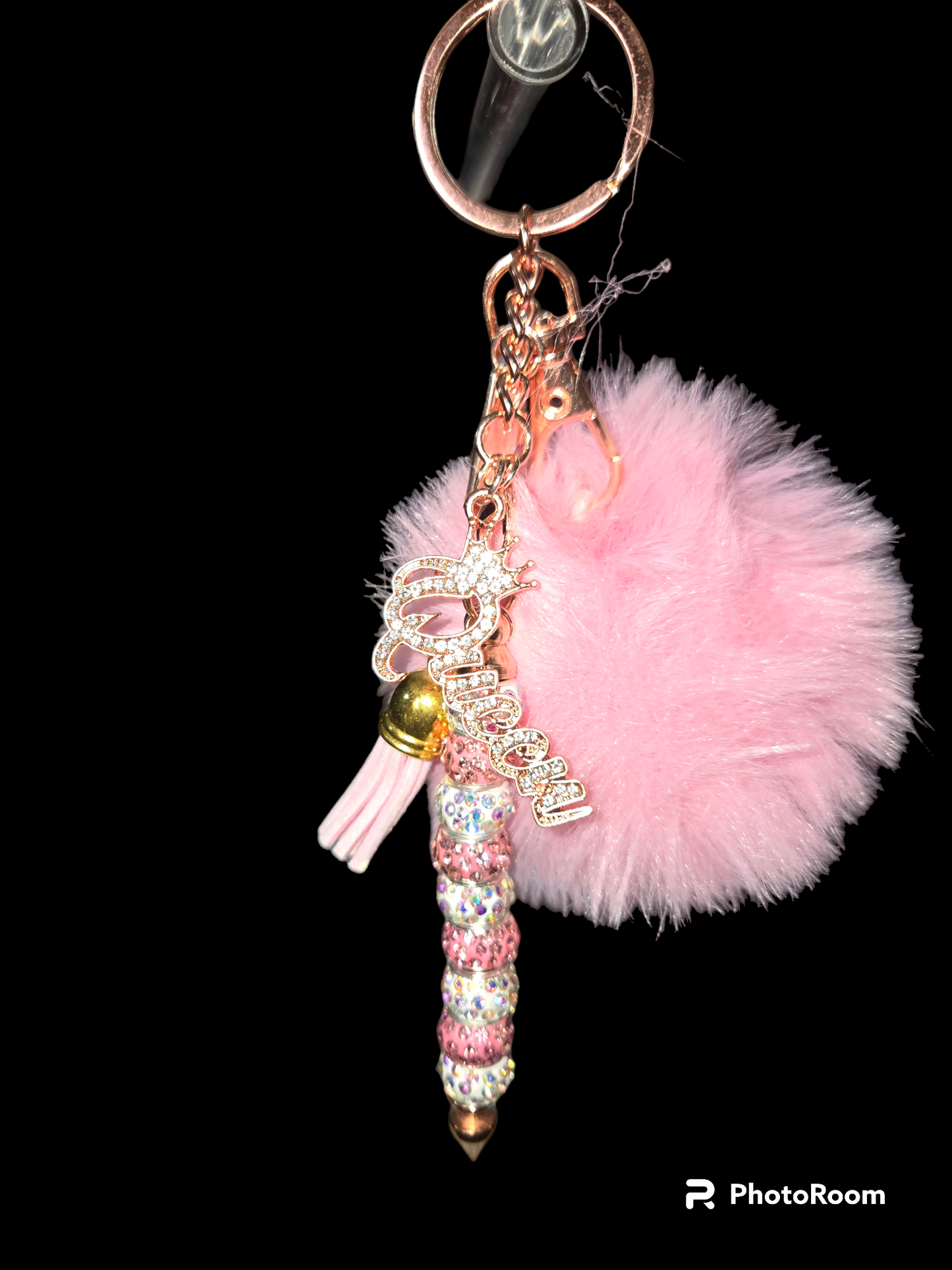Pom pom beaded bar key chain