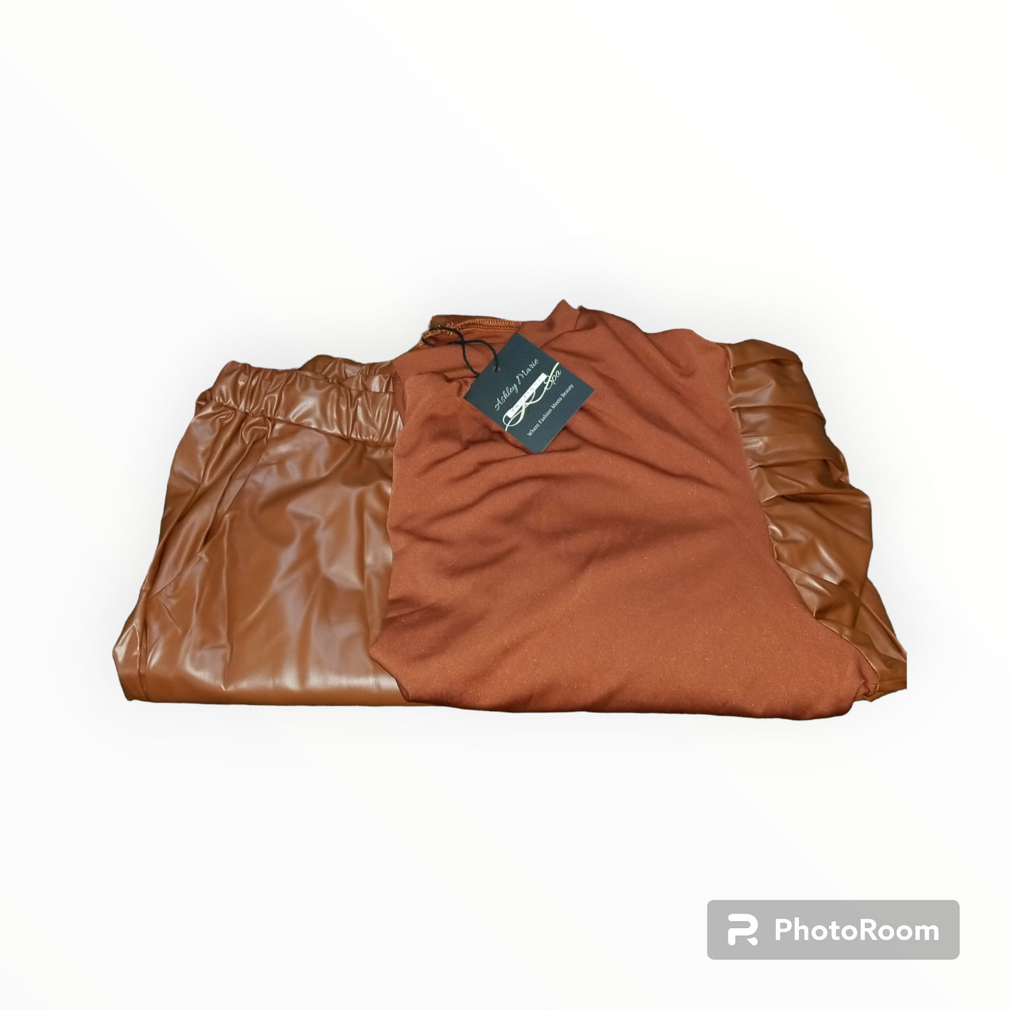 Plus size Puff sleeves faux leather 2pc joggers set