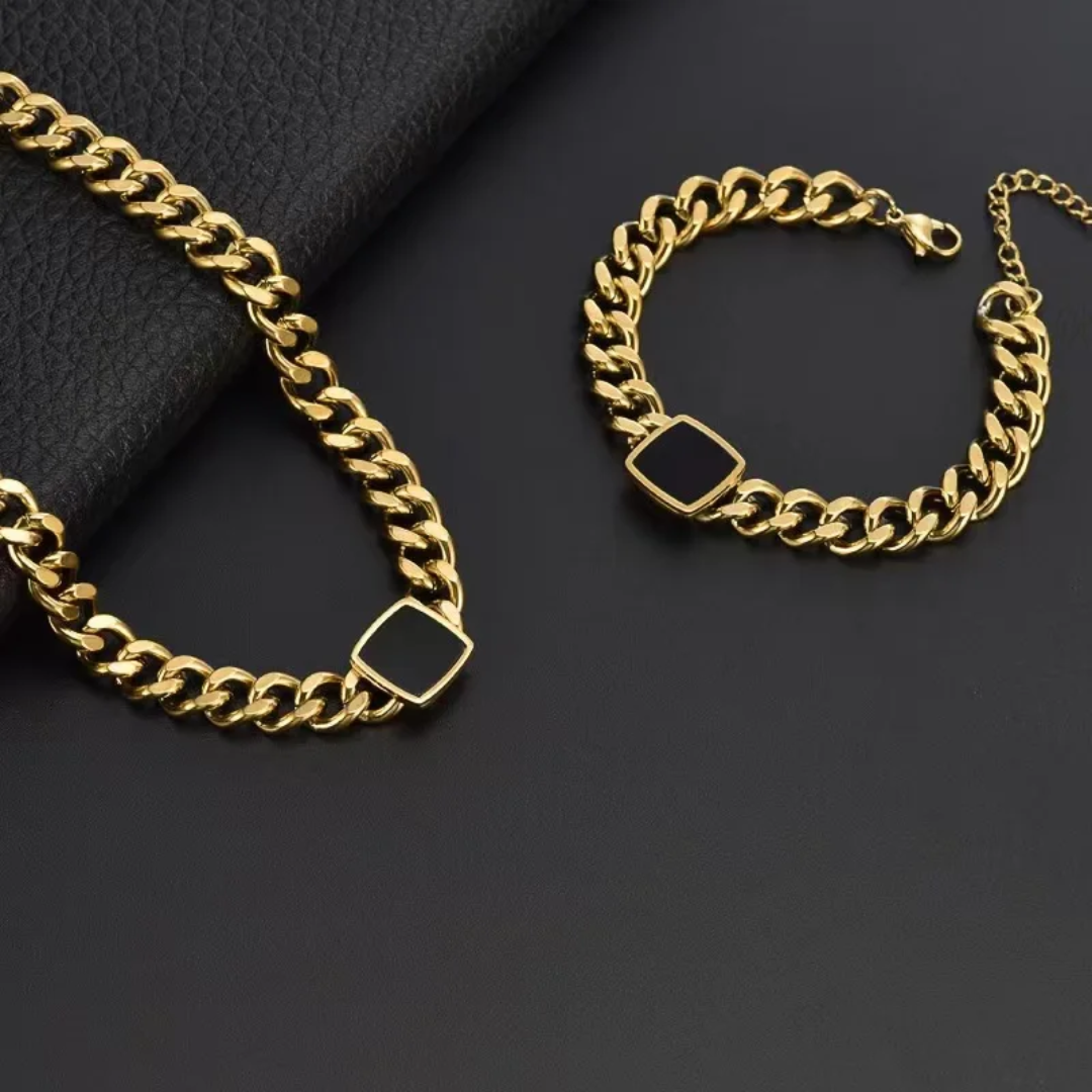 Chunky Cuban Necklace and Bracelet