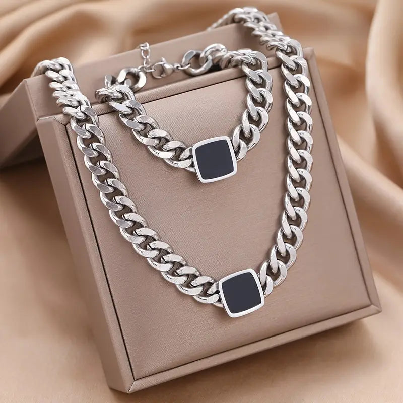 Chunky Cuban Necklace and Bracelet