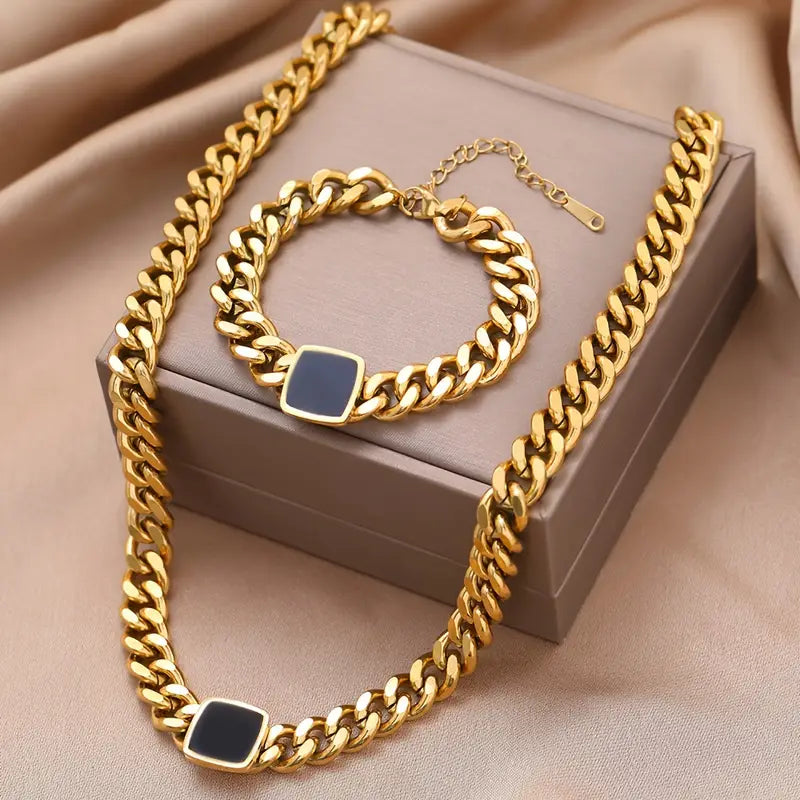 Chunky Cuban Necklace and Bracelet