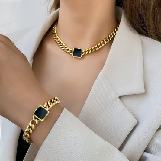 Chunky Cuban Necklace and Bracelet