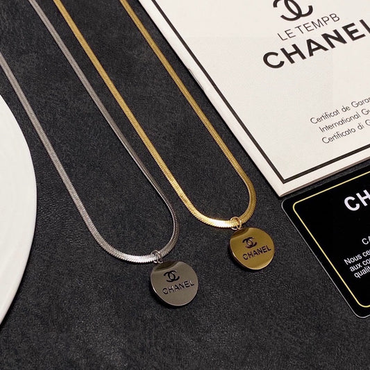 Chanel inspired herringbone Pendant Necklace