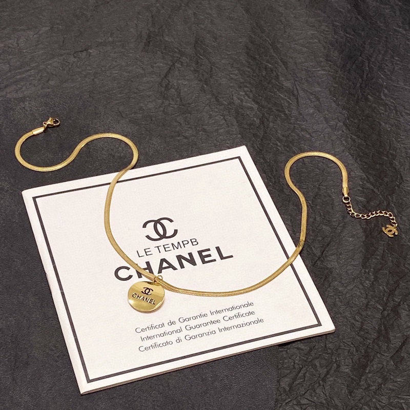 Chanel inspired herringbone Pendant Necklace