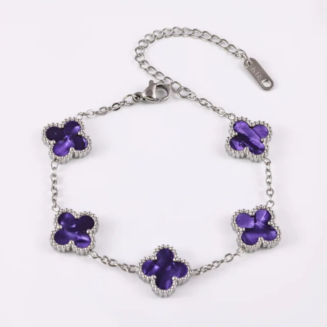 Van Cleef inspired Glossy Silver 13mm Clover Bracelet Collection