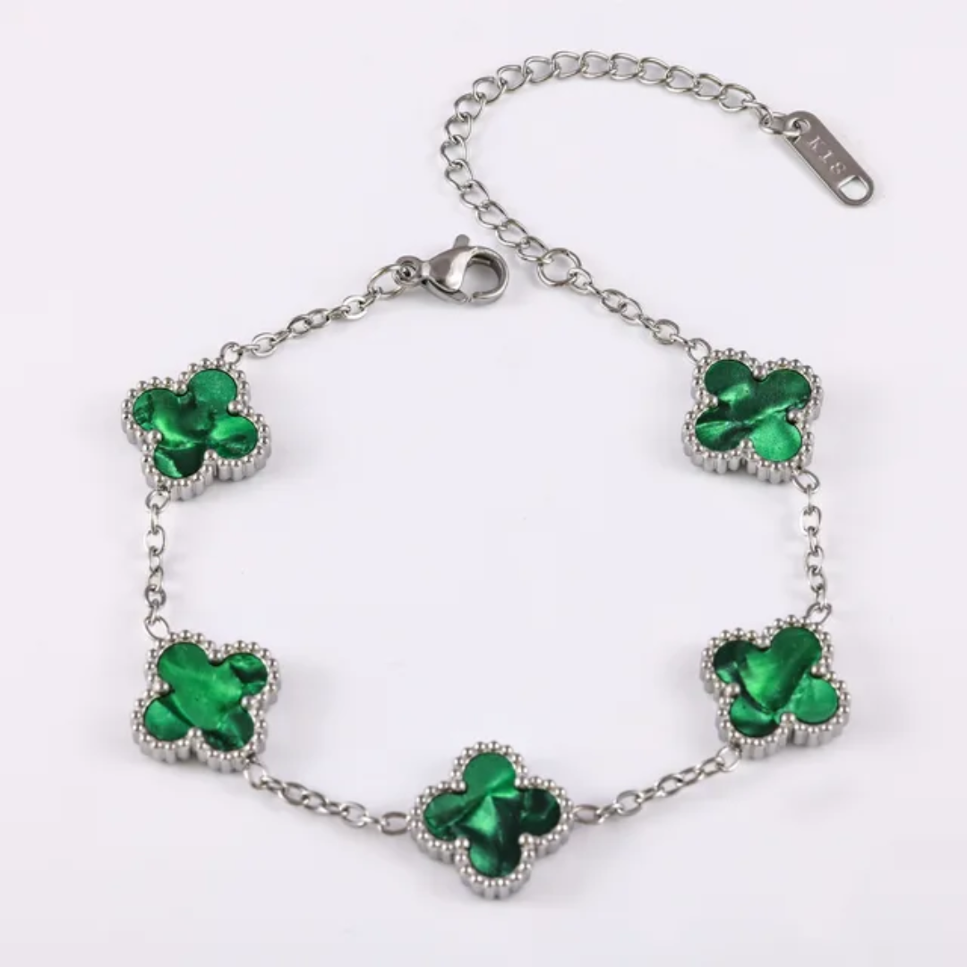 Van Cleef inspired Glossy Silver 13mm Clover Bracelet Collection