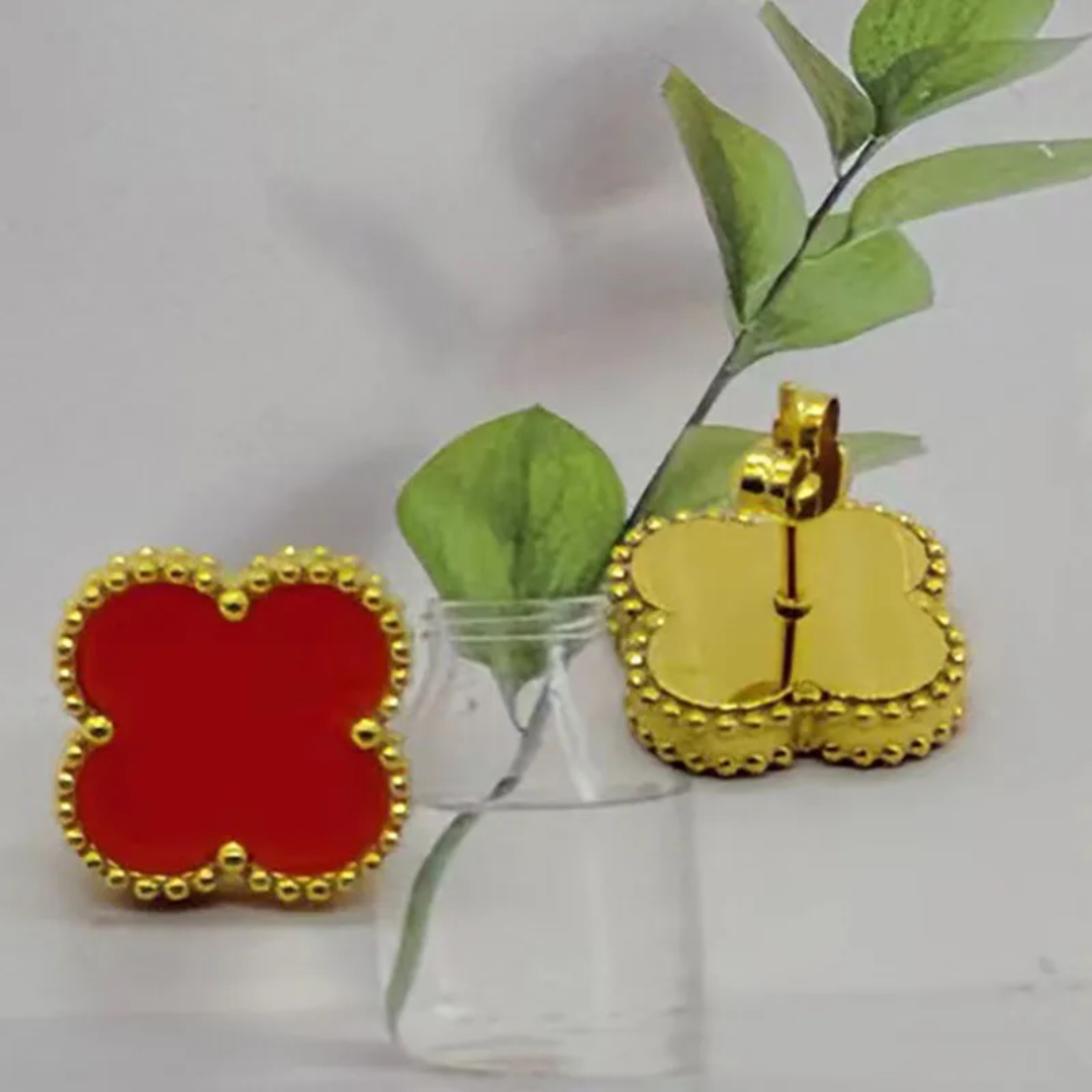 Van Cleef inspired 15mm Gold Trim Clover Stud