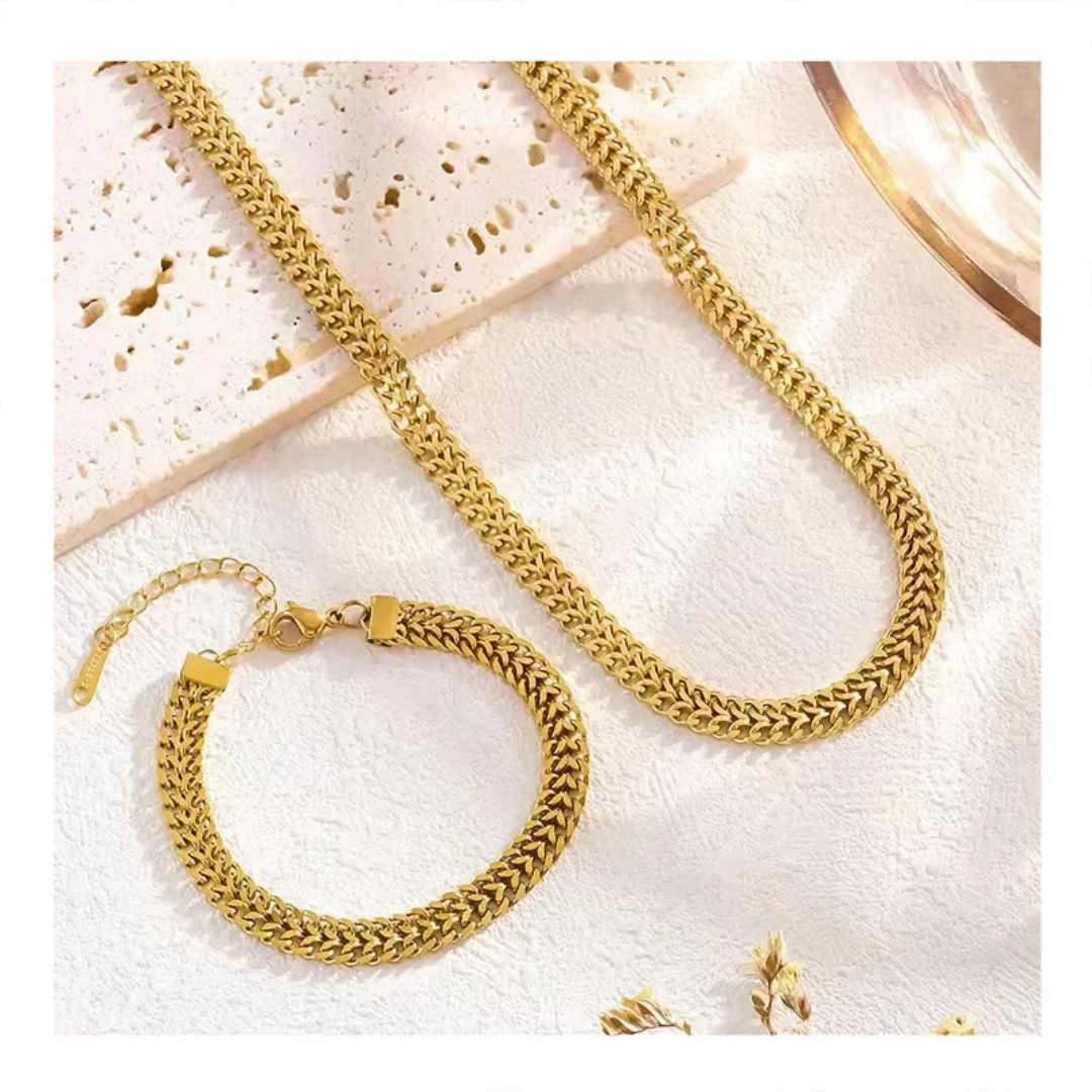 Stainless Steel Double Knit Necklace and Bracelet