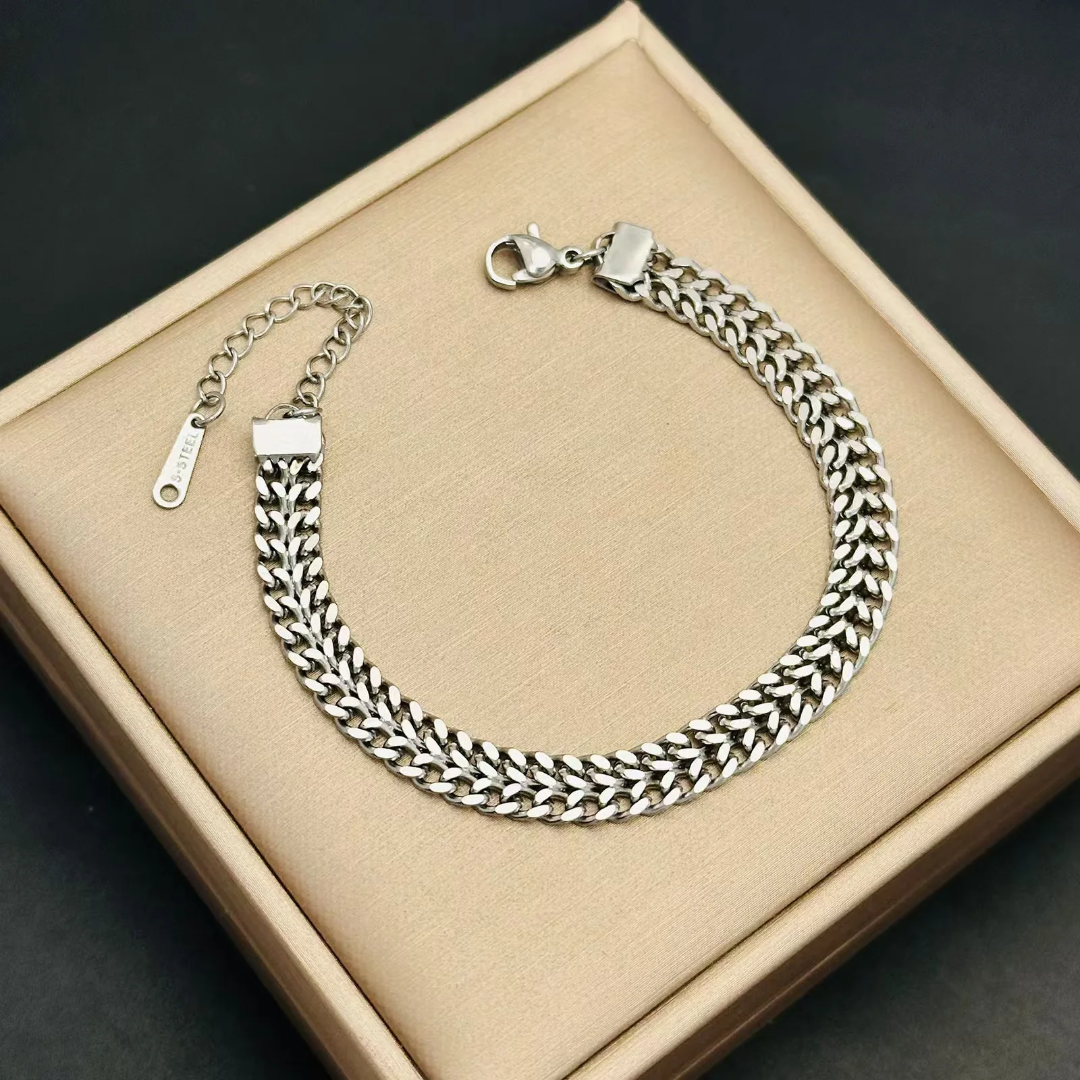 Stainless Steel Double Knit Necklace and Bracelet
