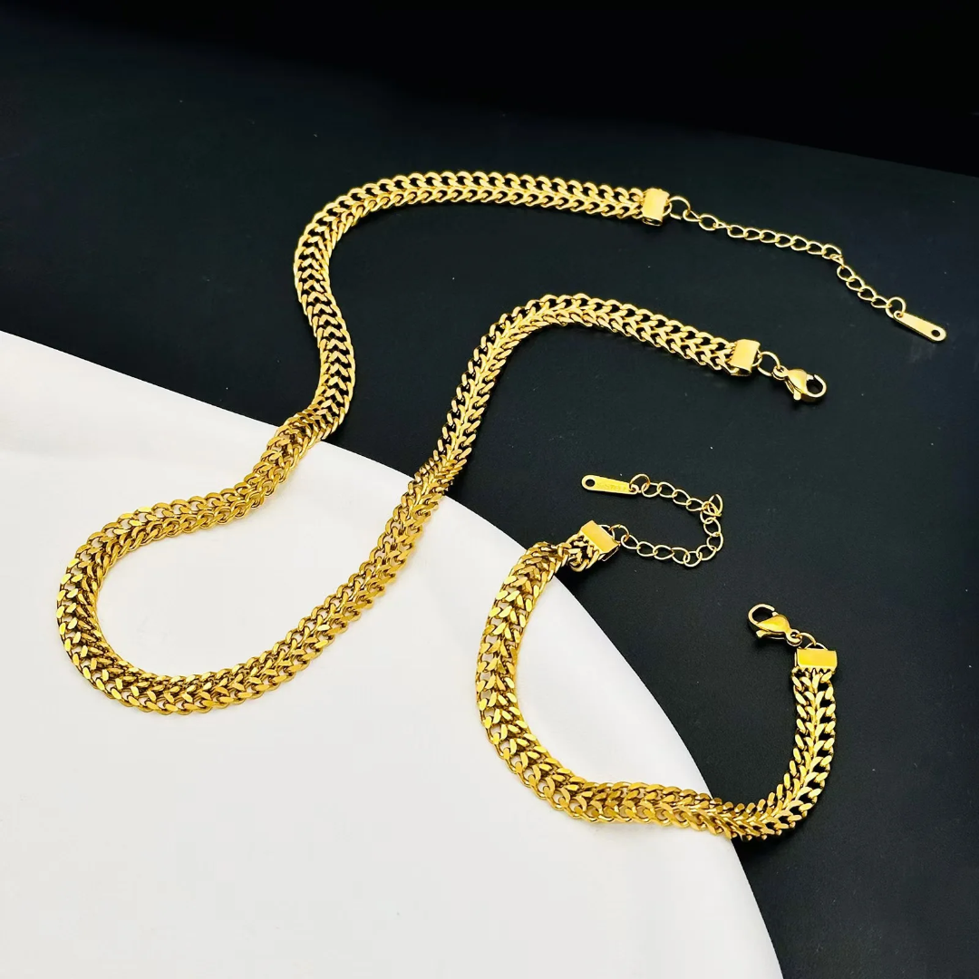 Stainless Steel Double Knit Necklace and Bracelet