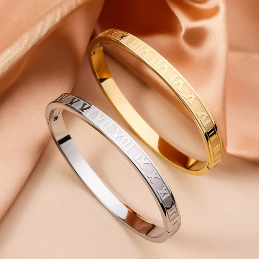 Roman Numeral Stainless Steel Bangles