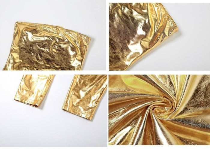 Off shoulder metallic jumpsuit