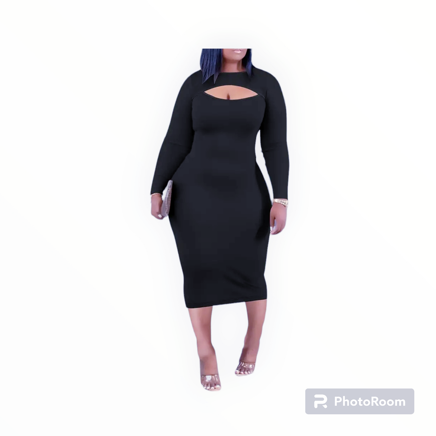 Plus size long sleeve midi dress