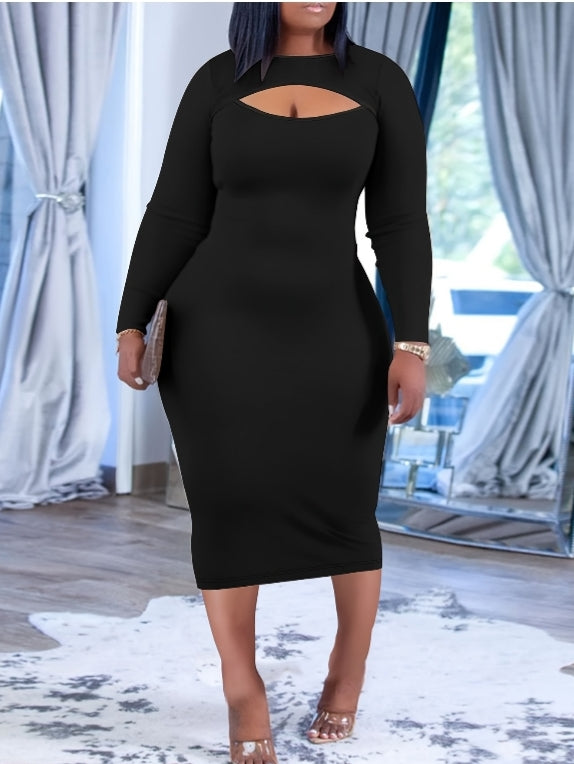 Plus size long sleeve midi dress