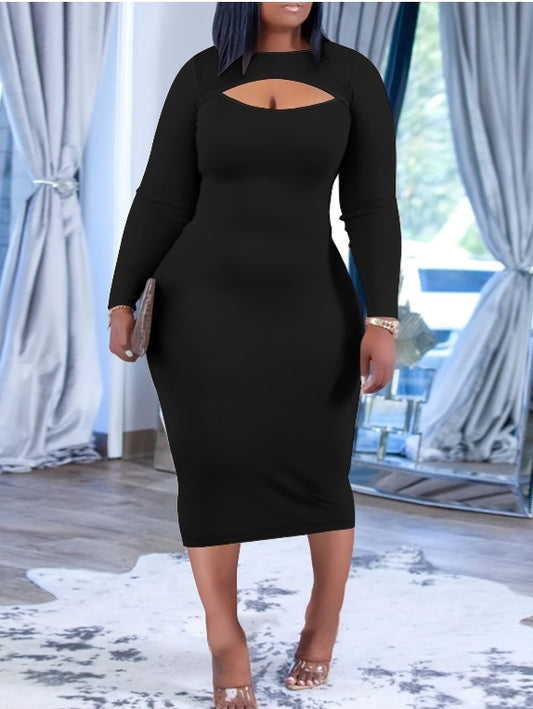Plus size long sleeve midi dress