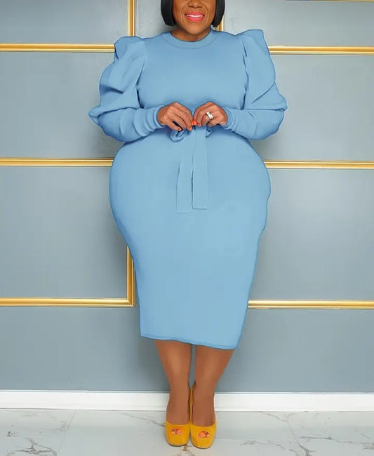 Plus size women Gigot sleeve midi dress