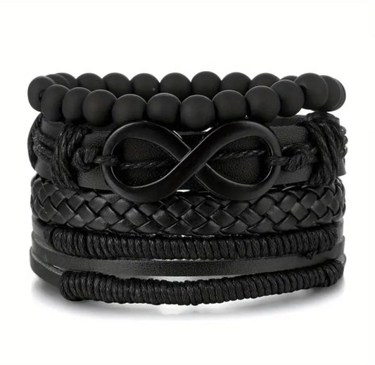 Infinity beaded and braided leather bracelet set