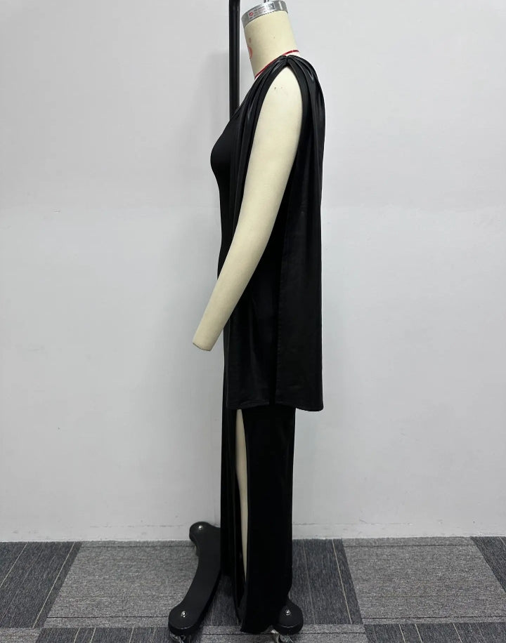 Plus size one shoulder leather strap neck