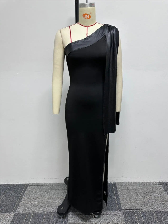 Plus size one shoulder leather strap neck
