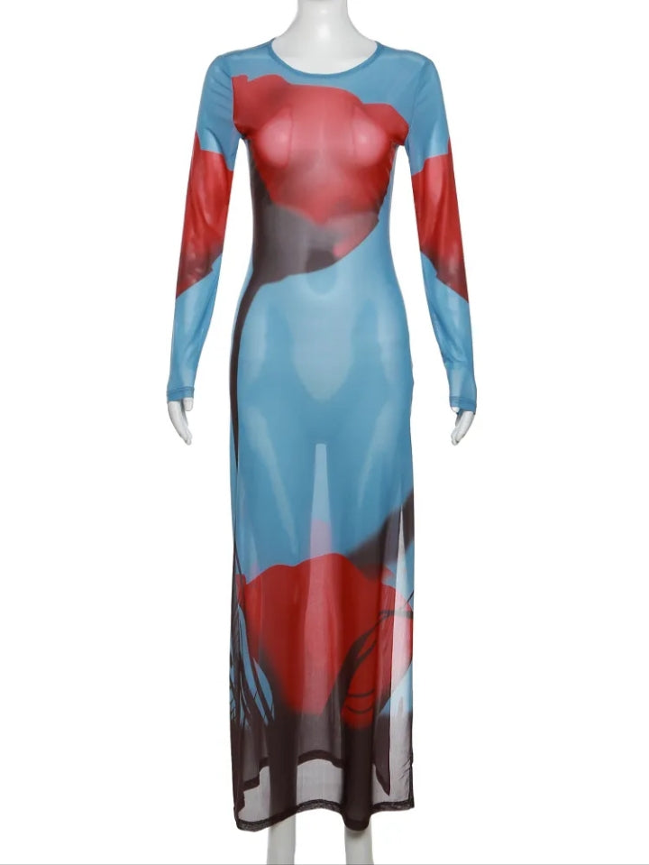 3D Print Meshed Maxi Dress