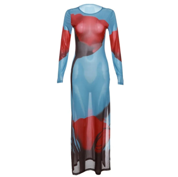 3D Print Meshed Maxi Dress
