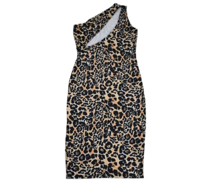 Leopard print one shoulder dress