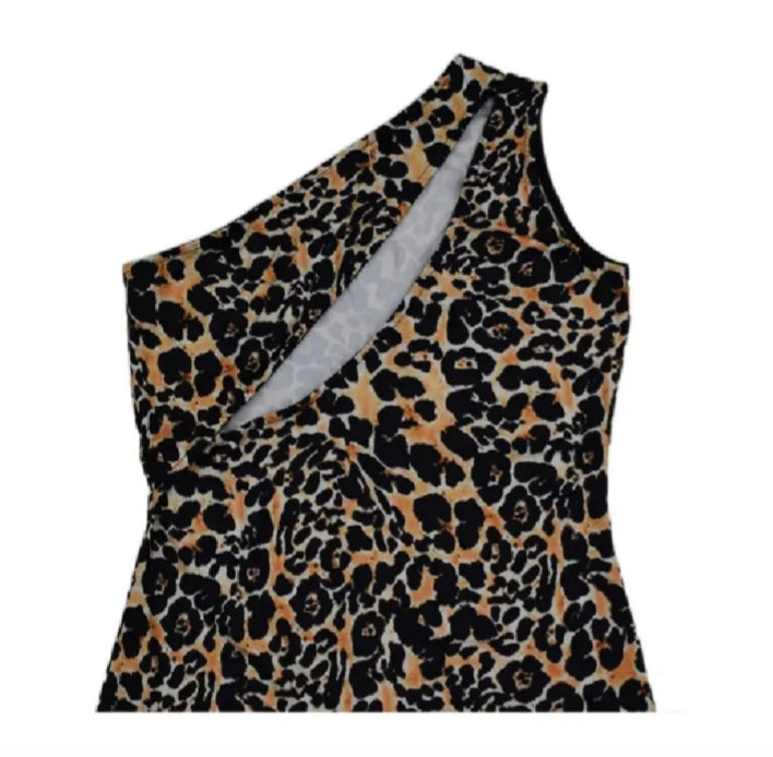 Leopard print one shoulder dress