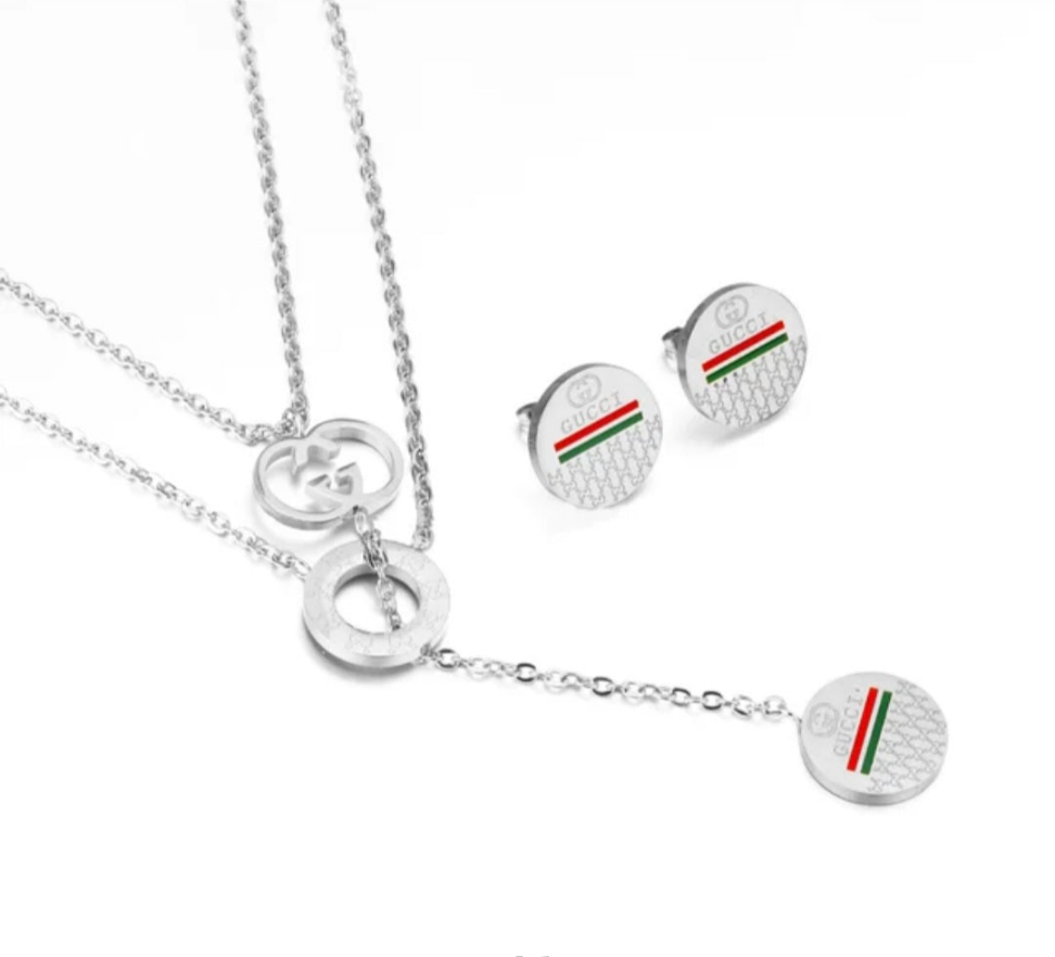 Gucci Inspired silver triple ring necklace