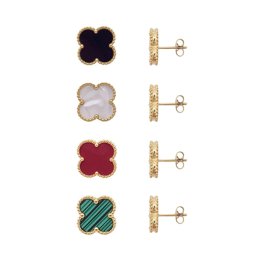 Van Cleef inspired 15mm Gold Trim Clover Stud