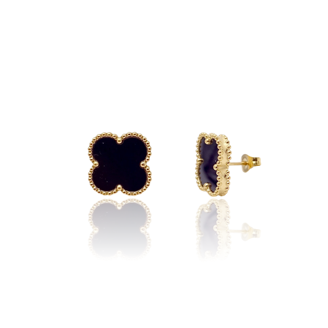 Van Cleef inspired 15mm Gold Trim Clover Stud