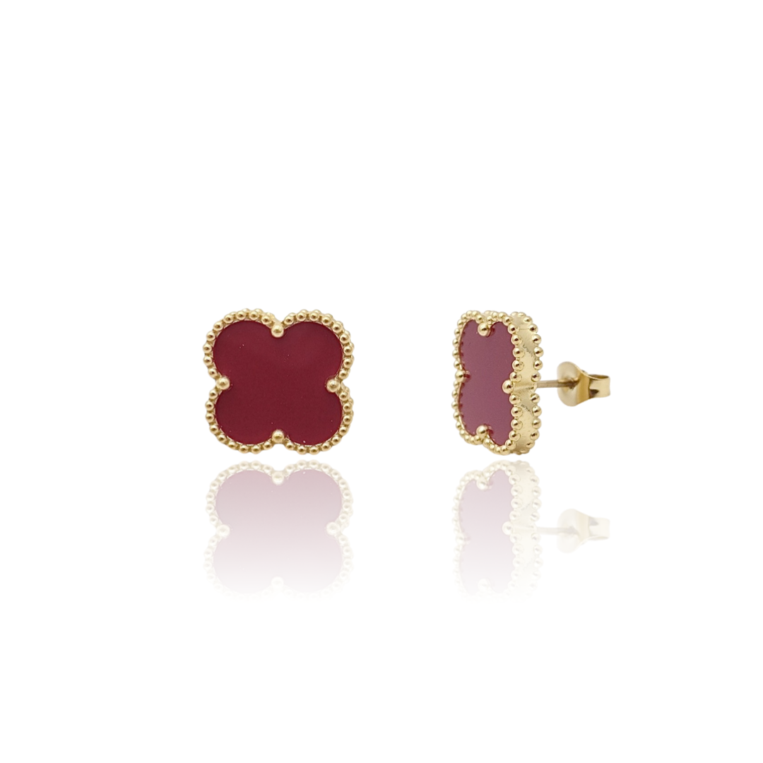 Van Cleef inspired 15mm Gold Trim Clover Stud