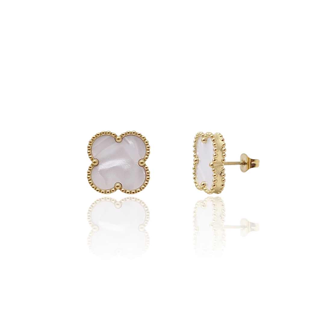 Van Cleef inspired 15mm Gold Trim Clover Stud