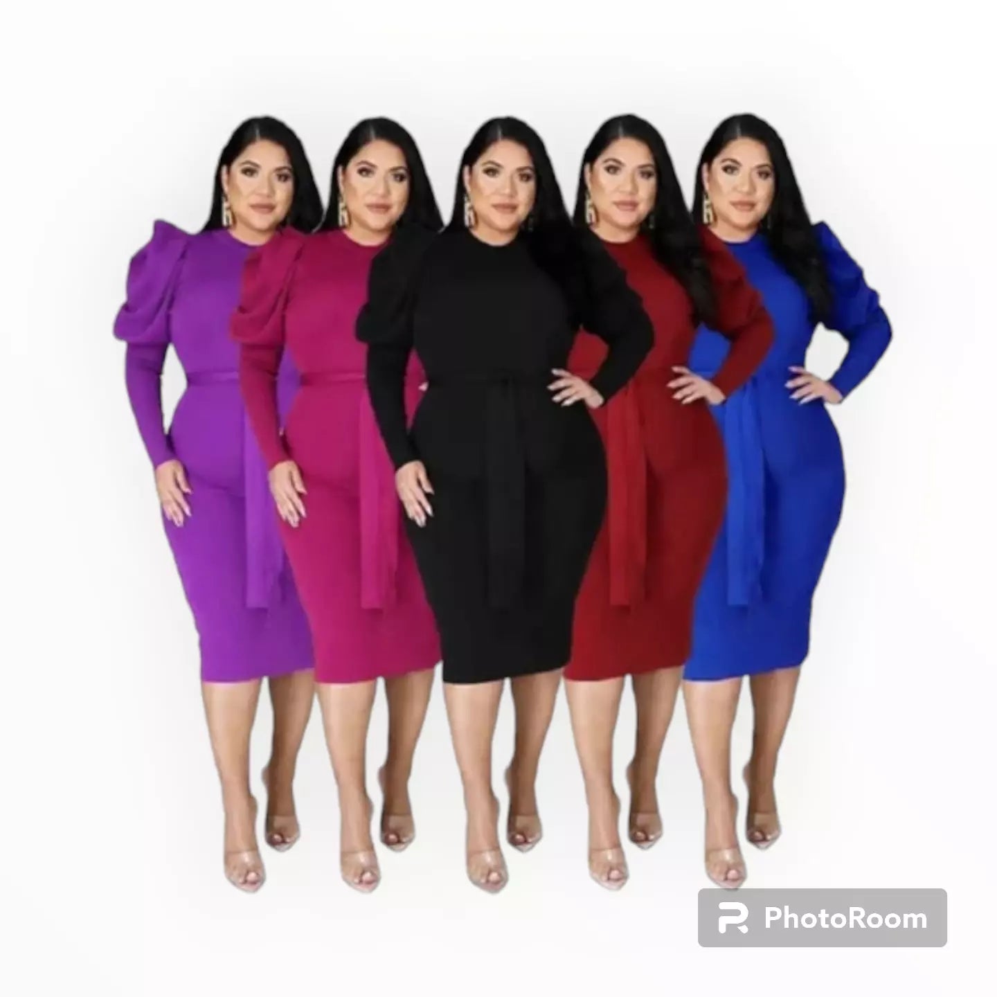 Plus size Puff sleeves midi dress