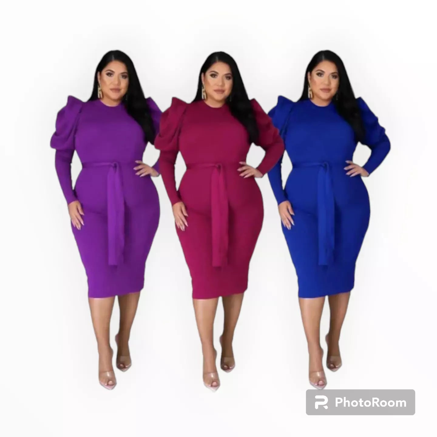 Plus size Puff sleeves midi dress