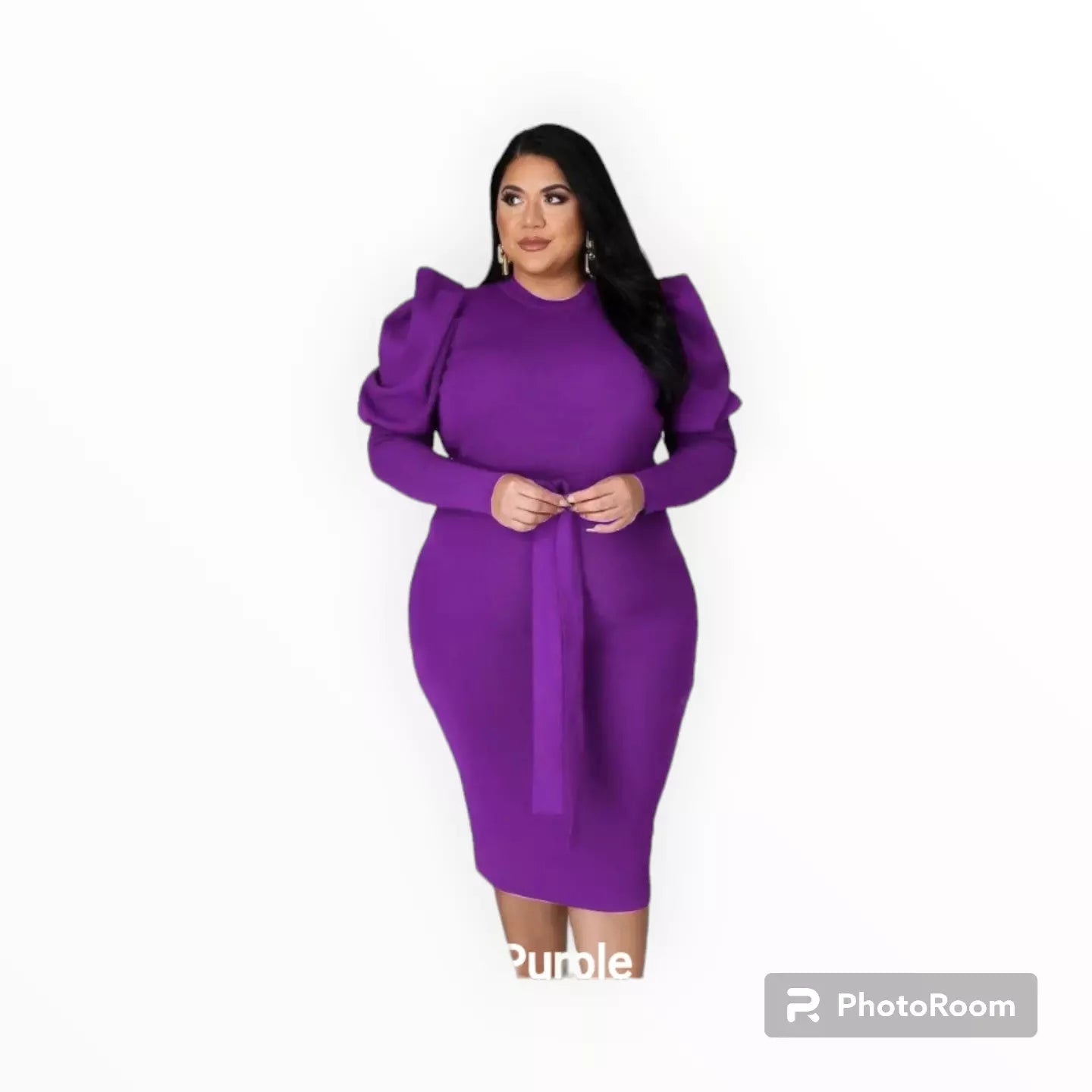 Plus size Puff sleeves midi dress